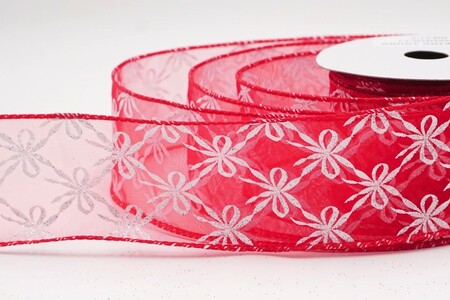 Red Glitter Tied Bow Pattern Wired Ribbon_KW0461GC-7-7